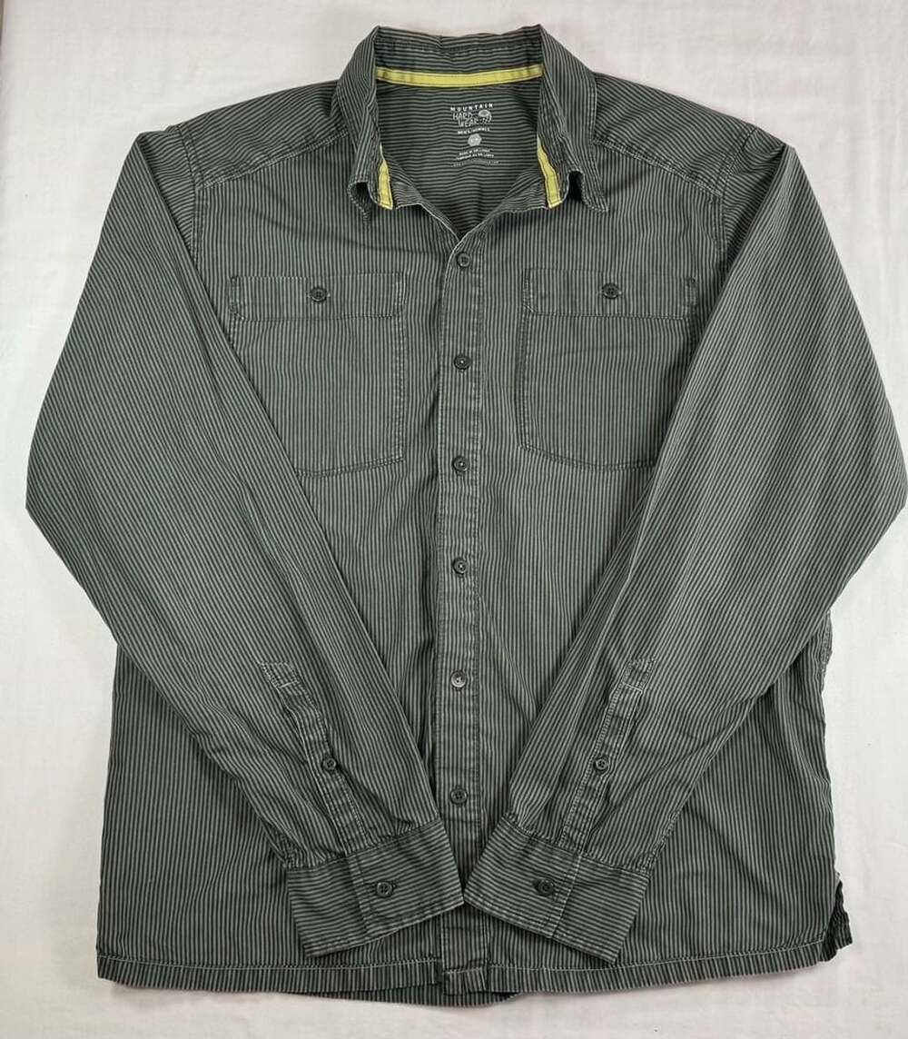Mountain Hardwear Green Striped Long Sleeve Button Up Shirt